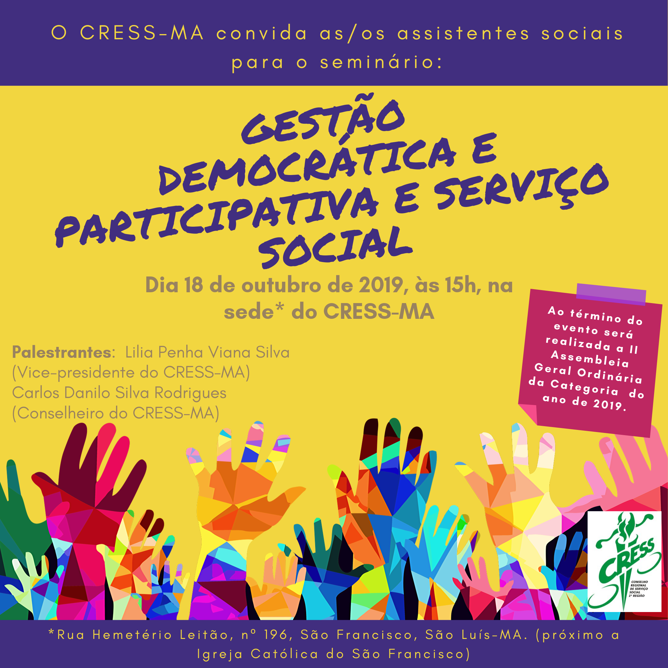 Arte Seminário Gestão Democrática e  Participativa e Serviço Social