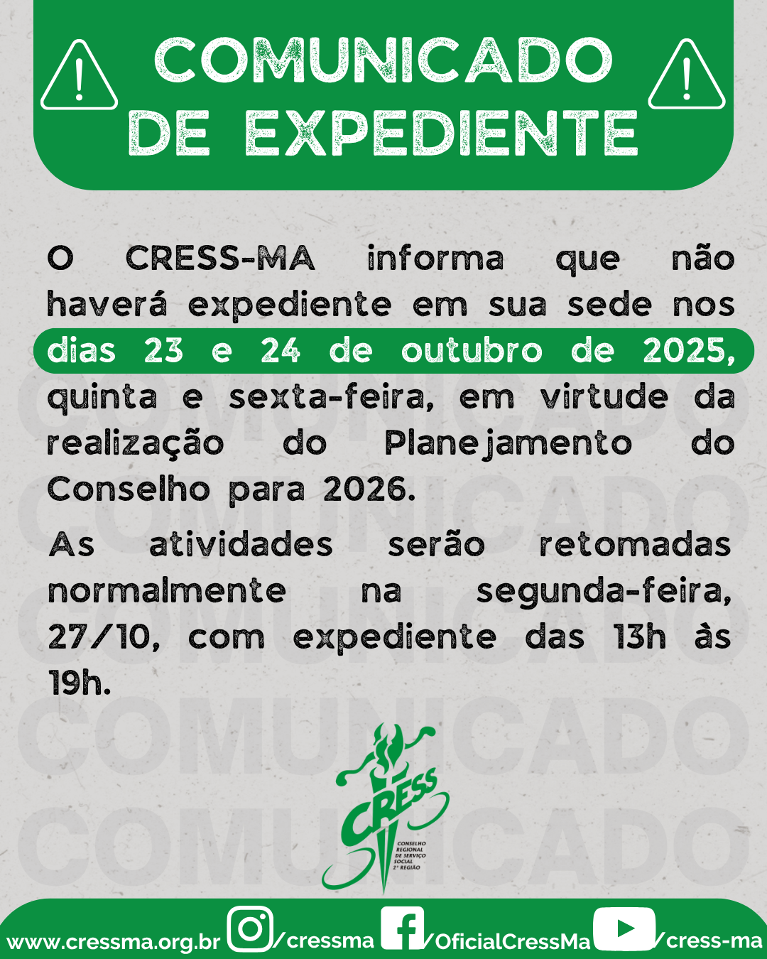 COMUNICADO DE EXPEDIENTE -PLANEJAMENTO 2026