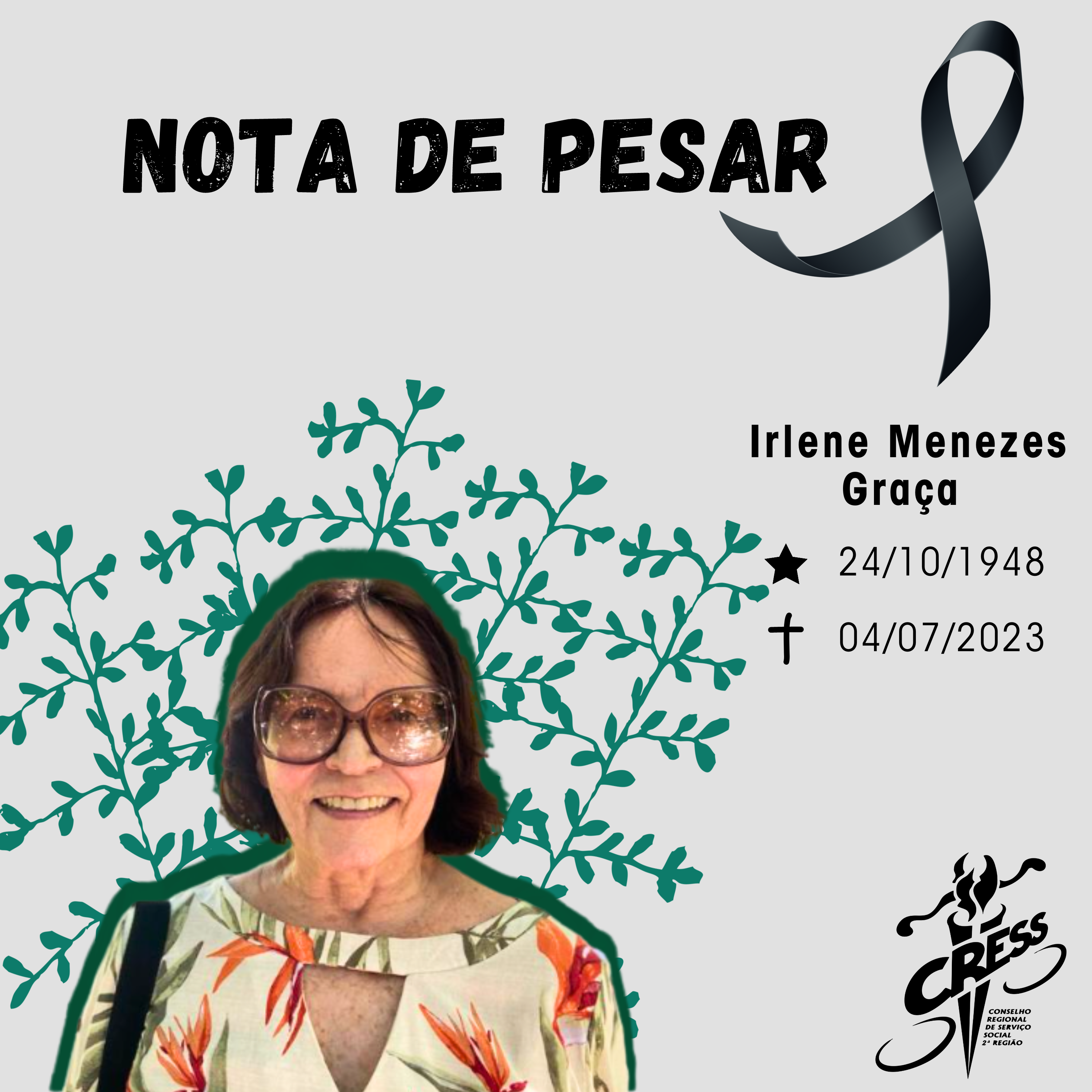 Nota de pesar - Irlene Menezes