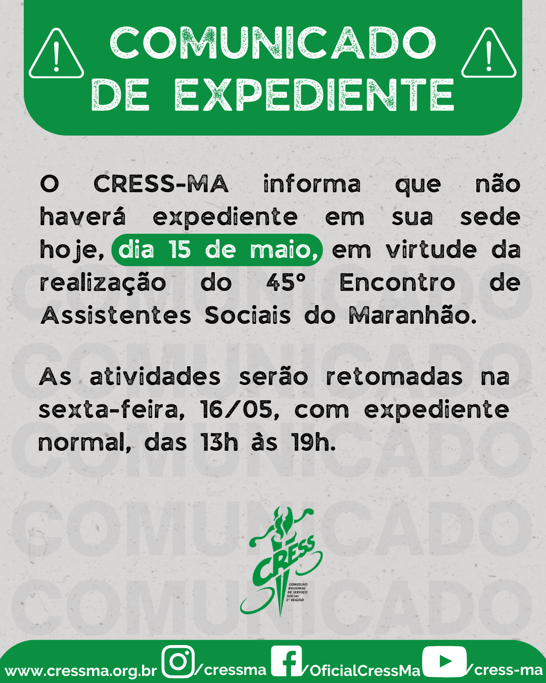 COMUNICADO 2025 -15 de maio