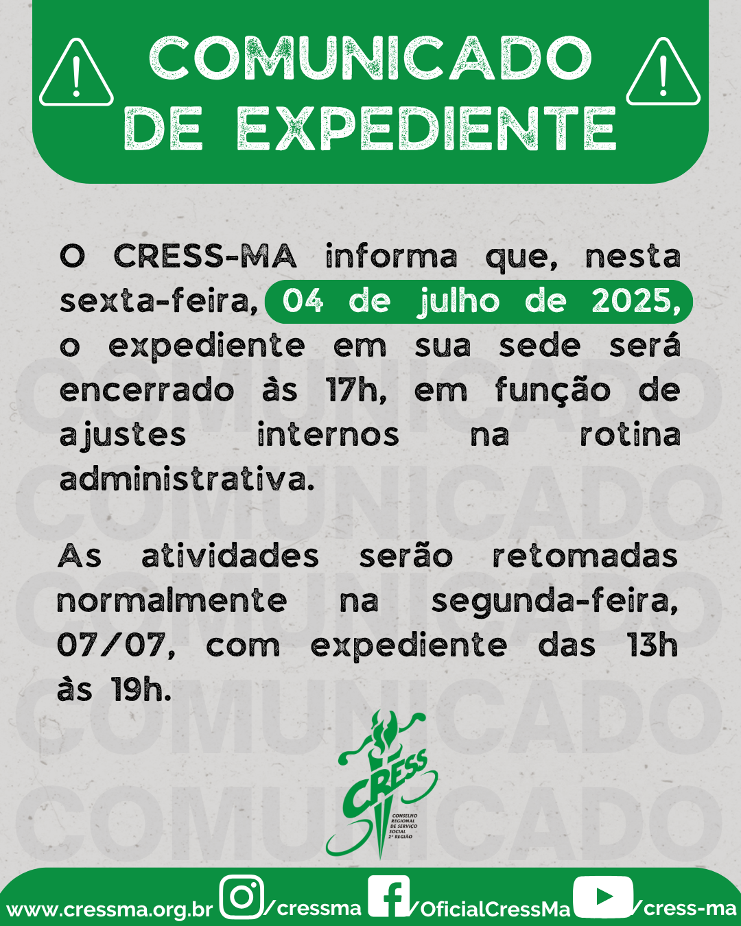 COMUNICADO 2025 - expediente encerra 17h - 04.07