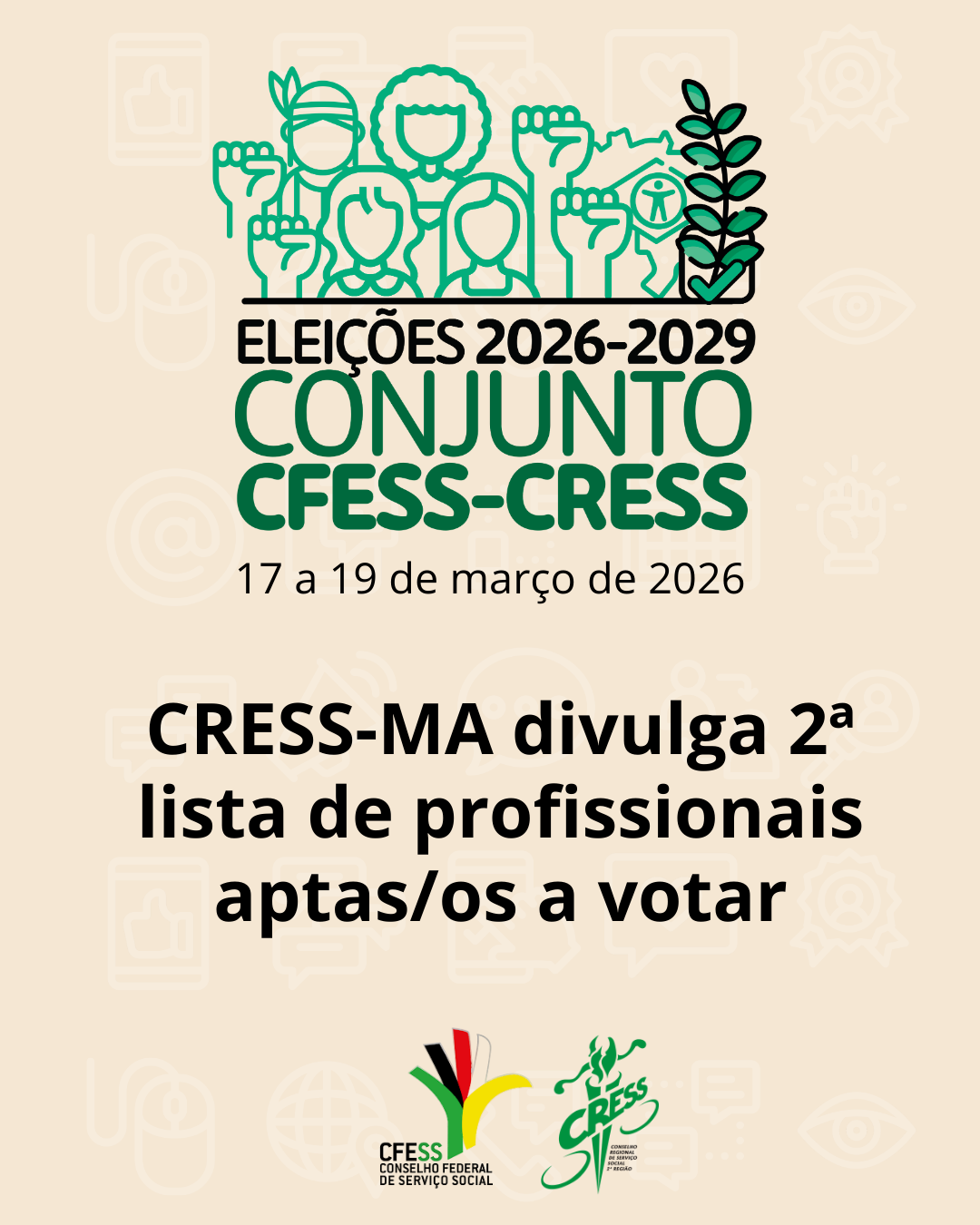 2ª lista de aptos a votar - Eleições CFESS-CRESS